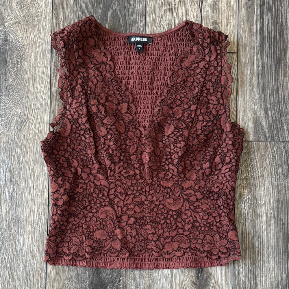 Express Burgundy Lace Cropped Top